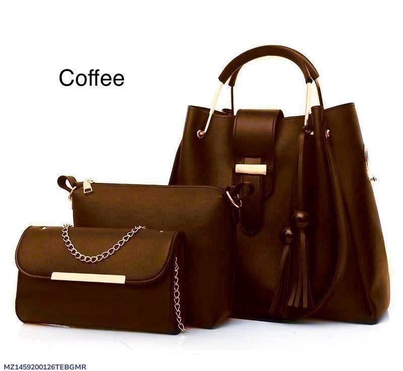 Coffee Brown 3-Piece Rexine Handbag Set for Women