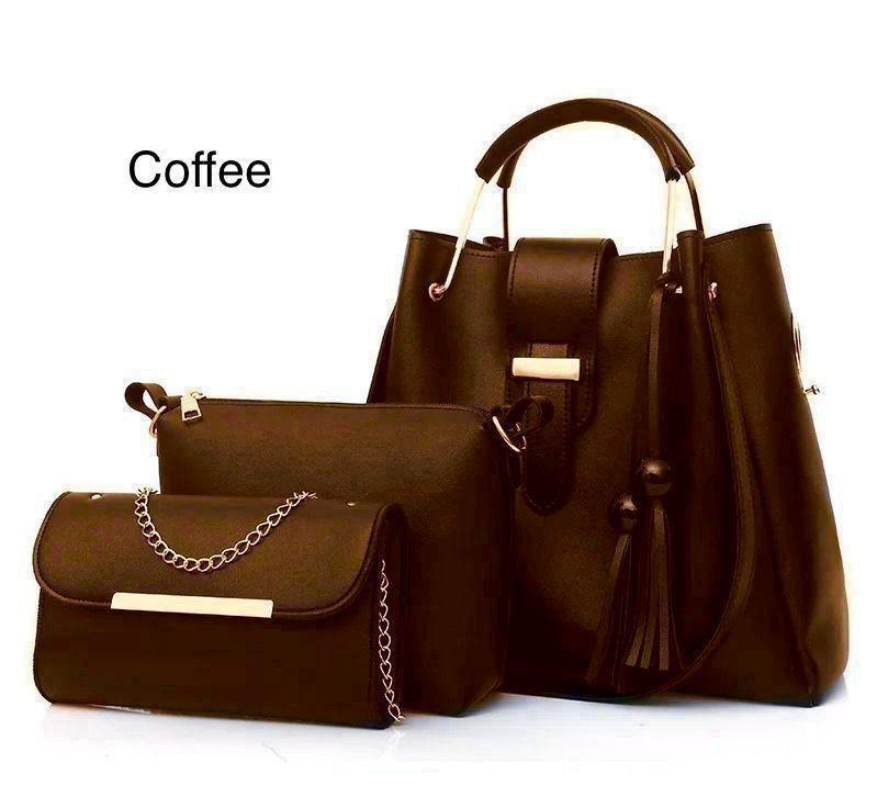 Coffee Brown 3-Piece Rexine Handbag Set for Women