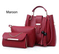 Maroon 3-Piece Rexine Handbag Set for Women
