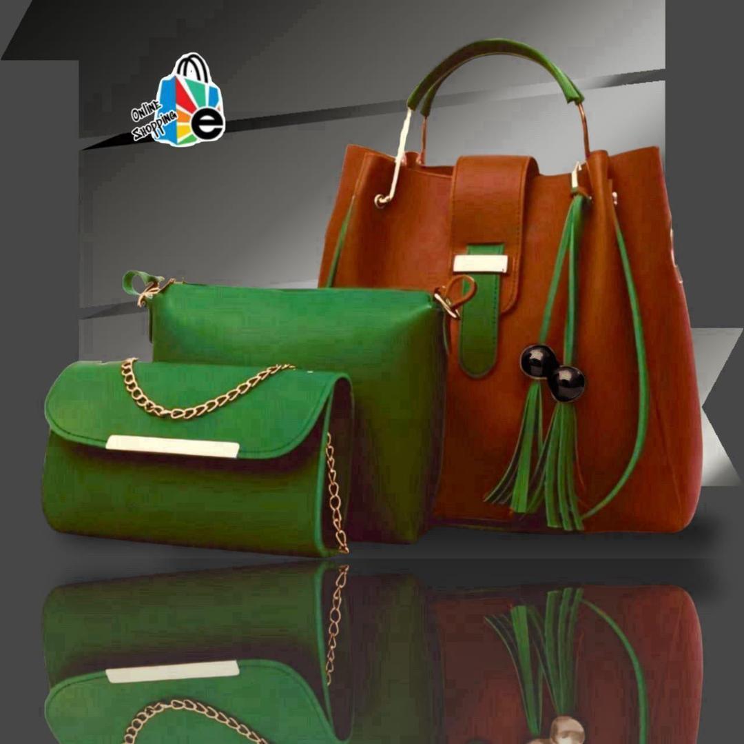 3-Piece Rexine Handbag Set Maroon Black Tassel