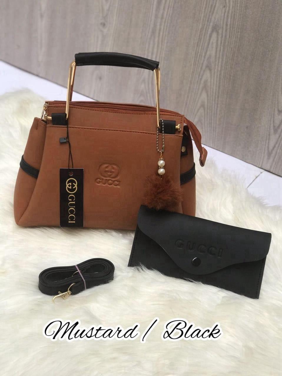 Stylish Rexine Handbag Set Black Maroon with Pouch