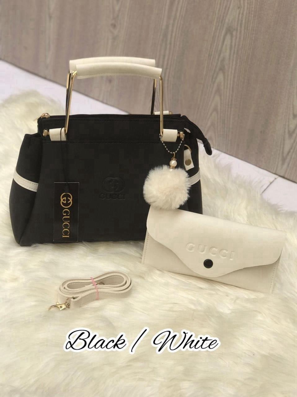 Maroon Black Rexine Handbag Set with Pouch