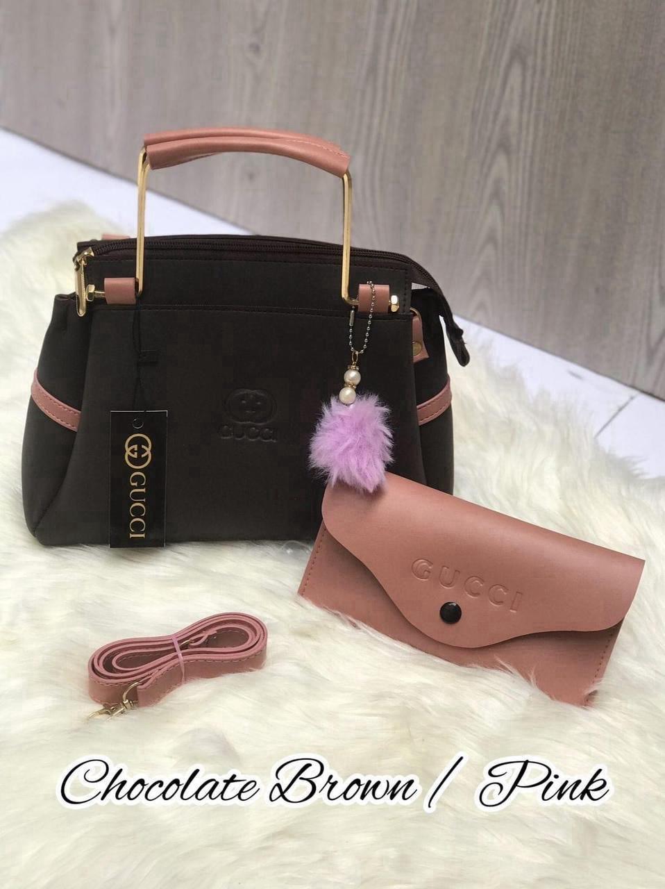 Maroon Black Rexine Handbag Set with Pouch