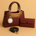 Maroon Handbag & Wallet Set for Girls with Gold Hardware