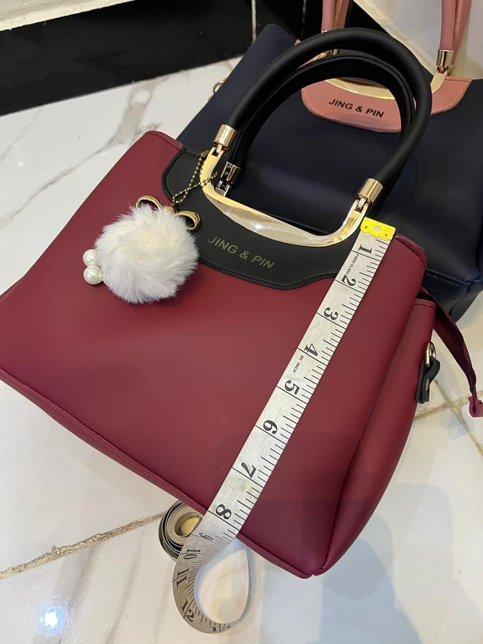 Maroon Handbag & Wallet Set for Girls with Gold Hardware