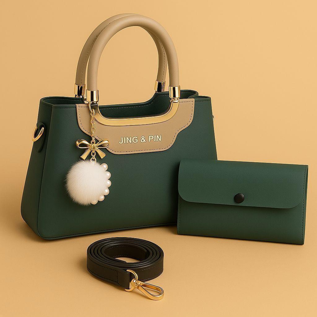Maroon Handbag & Wallet Set for Girls with Gold Hardware