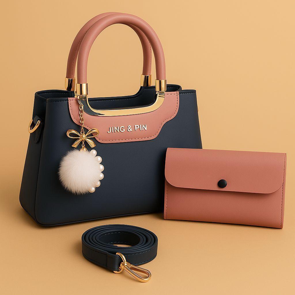 Maroon Handbag & Wallet Set for Girls with Gold Hardware