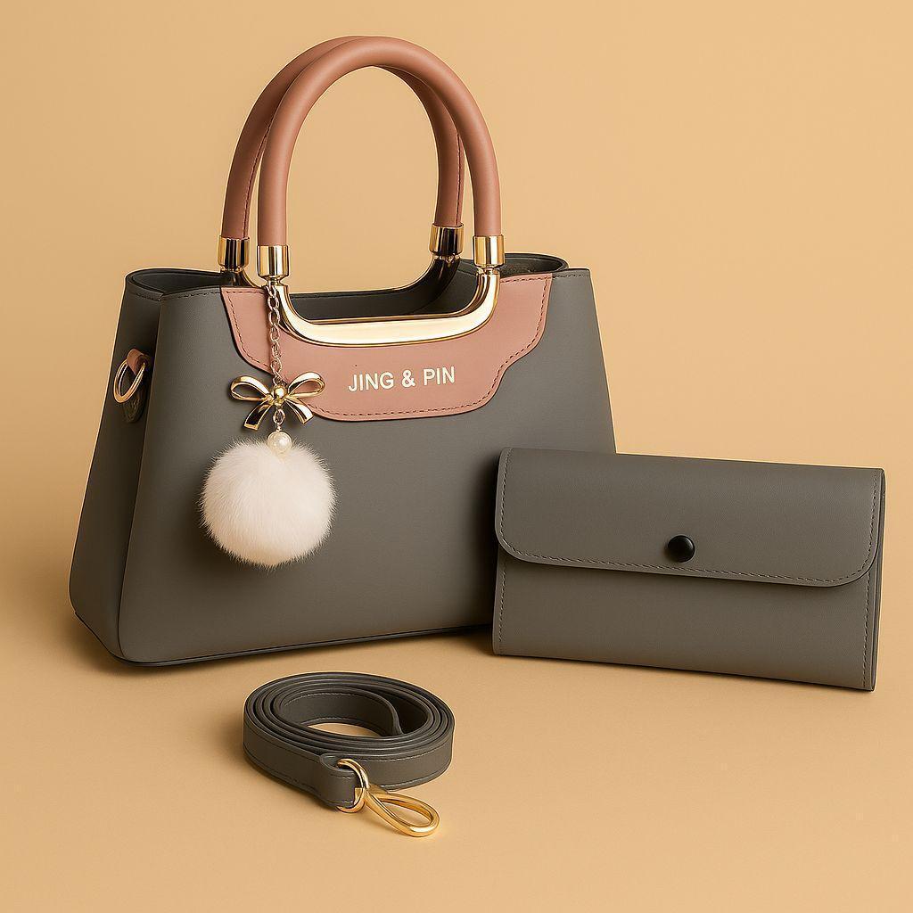Maroon Handbag & Wallet Set for Girls with Gold Hardware