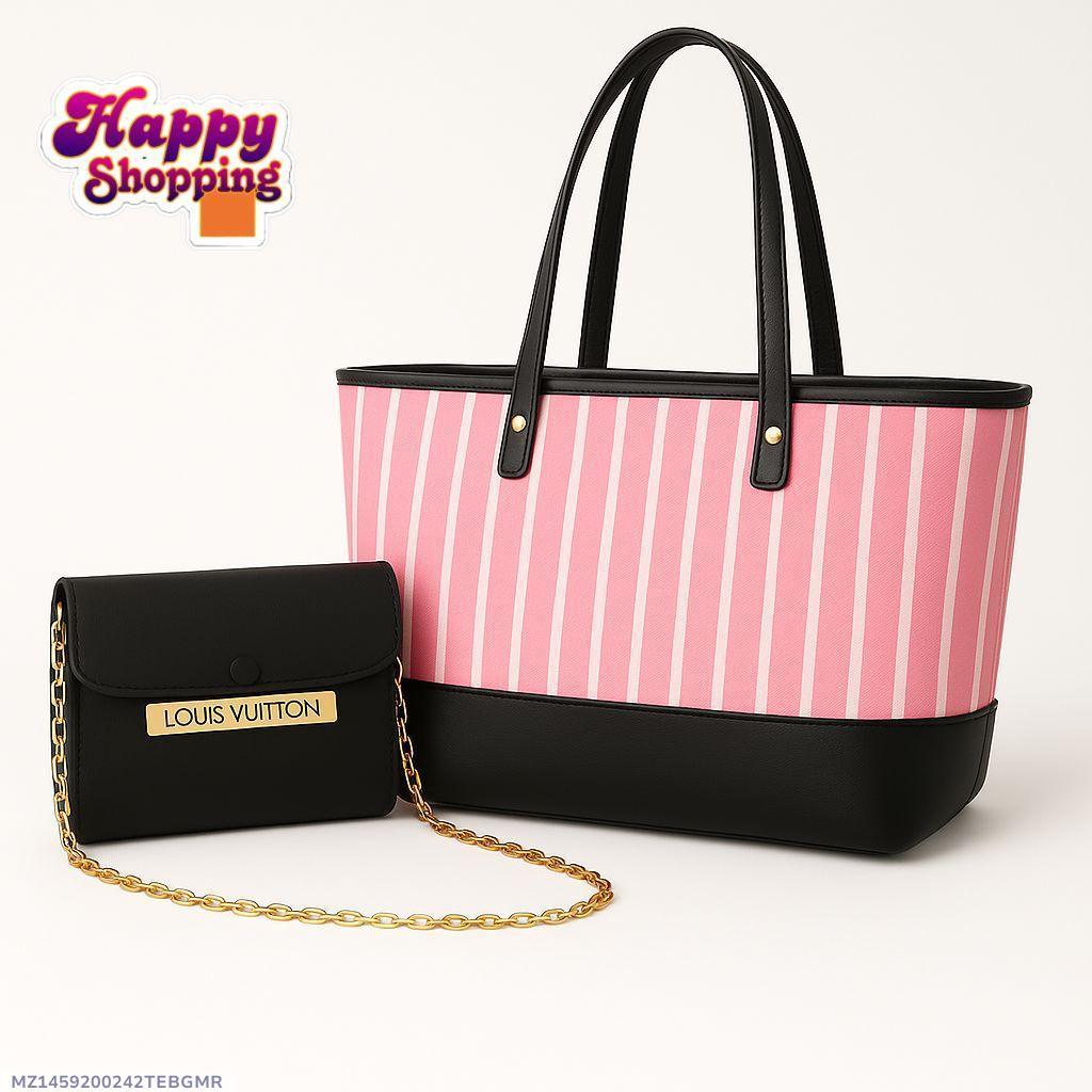 Pink Striped Tote & Chain Purse Set for Girls