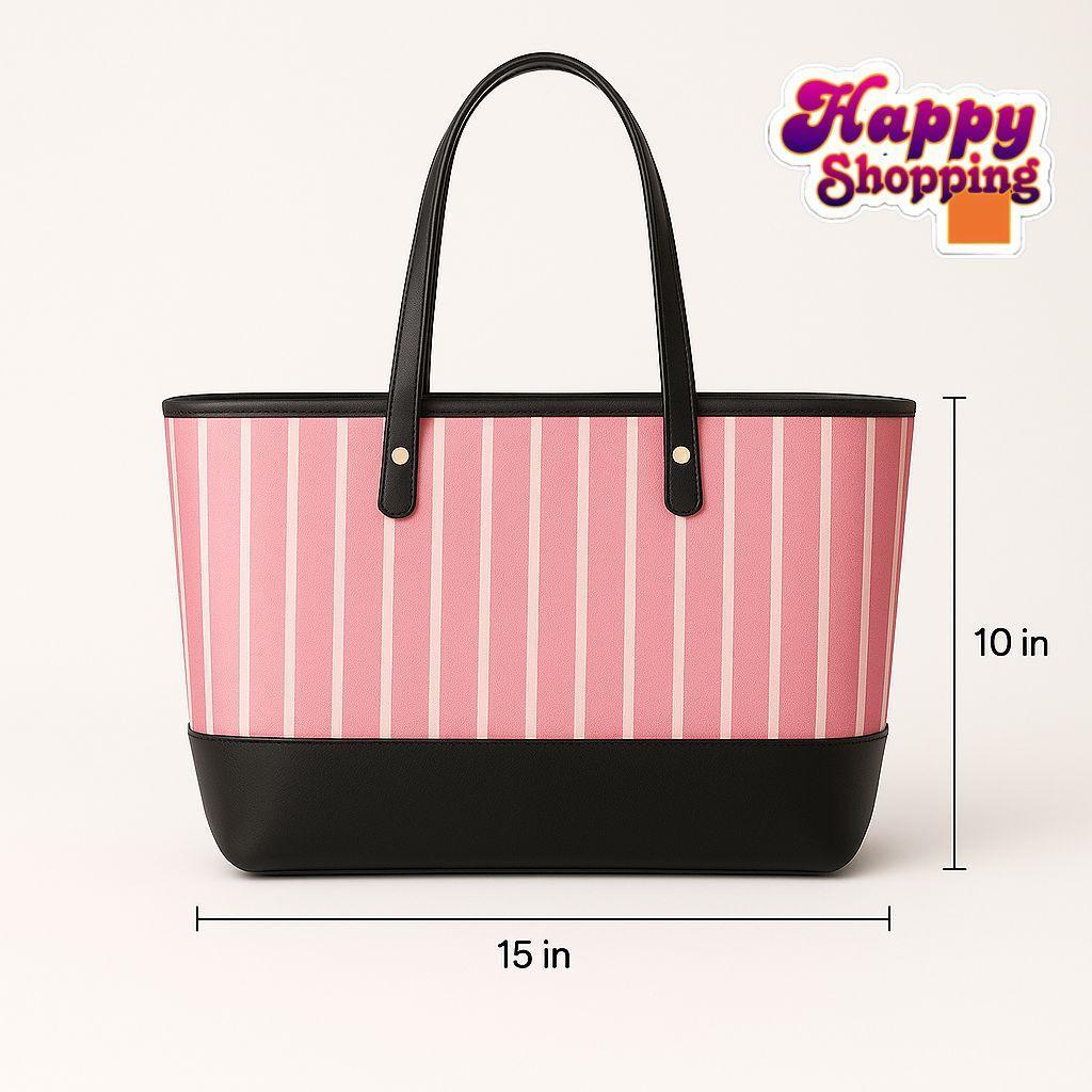 Pink Striped Tote & Chain Purse Set for Girls