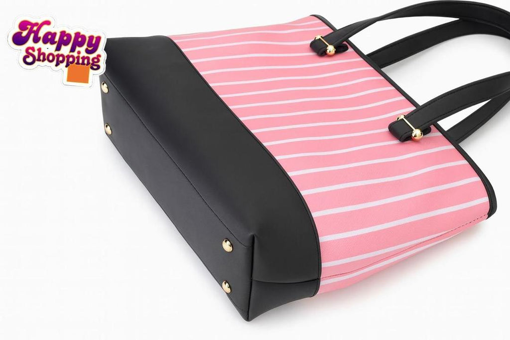 Pink Striped Tote & Chain Purse Set for Girls