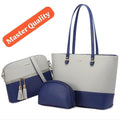 3-Piece Blue Grey Rexine Handbag Set for Girls