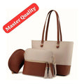 3-Piece Rexine Handbag Set for Girls Brown Beige Tassel