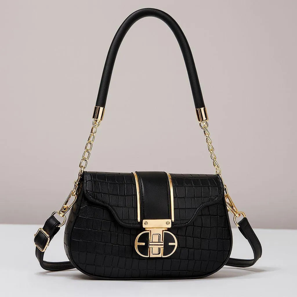 Black Cuff Strap Handbag for Girls with Gold Clasp