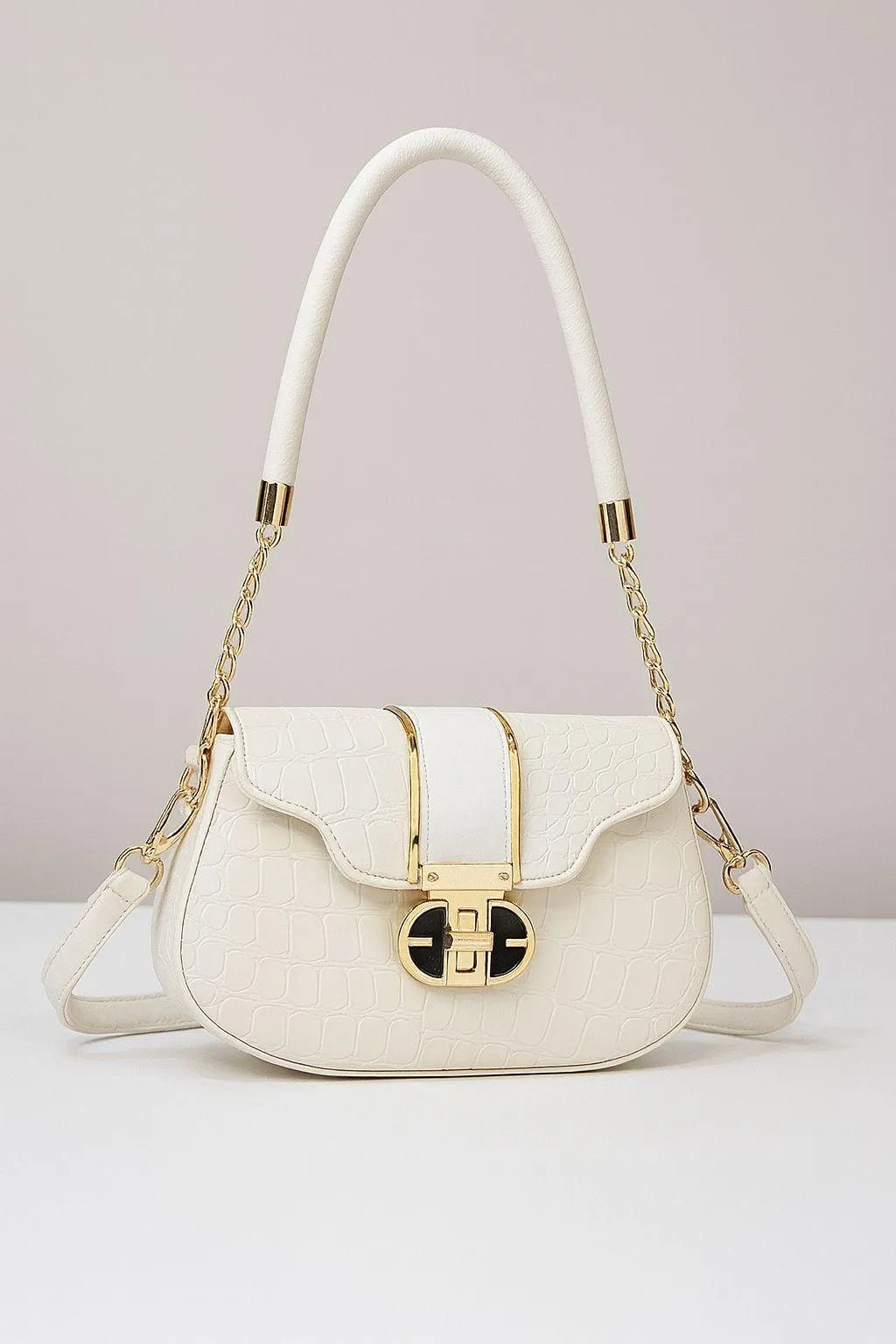 Black Cuff Strap Handbag for Girls with Gold Clasp