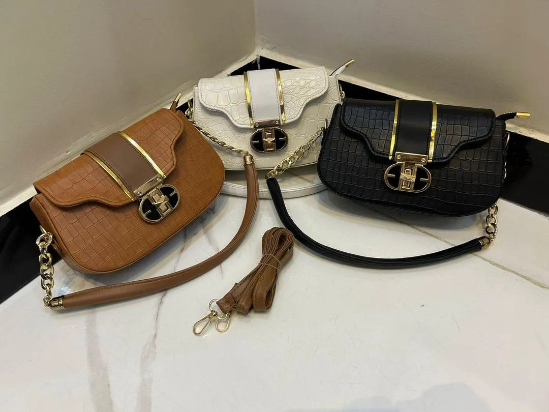 Black Cuff Strap Handbag for Girls with Gold Clasp