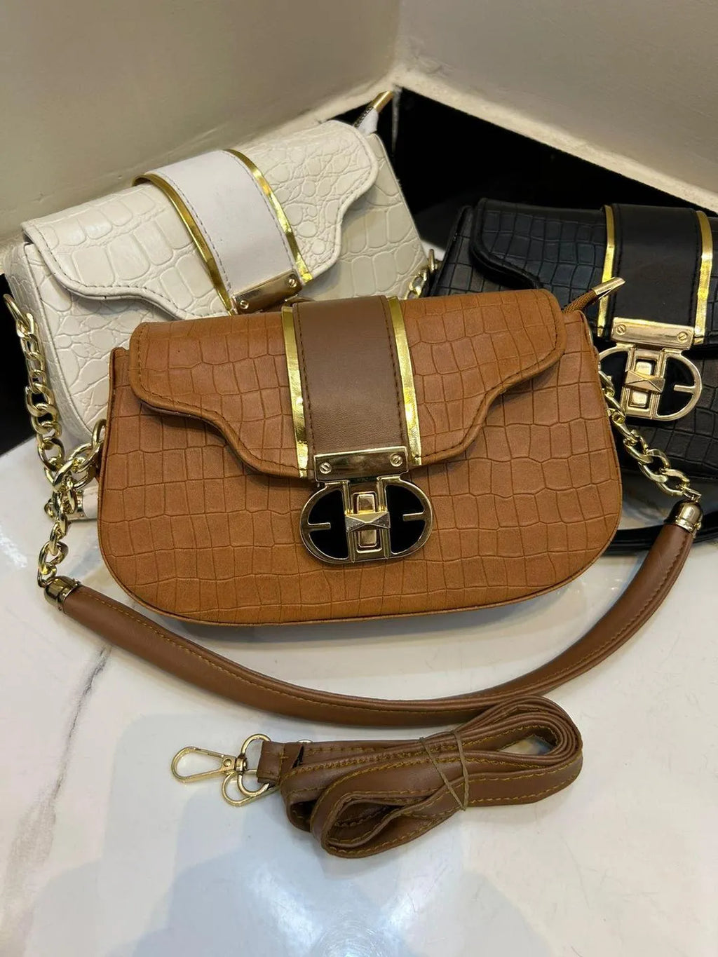 Black Cuff Strap Handbag for Girls with Gold Clasp