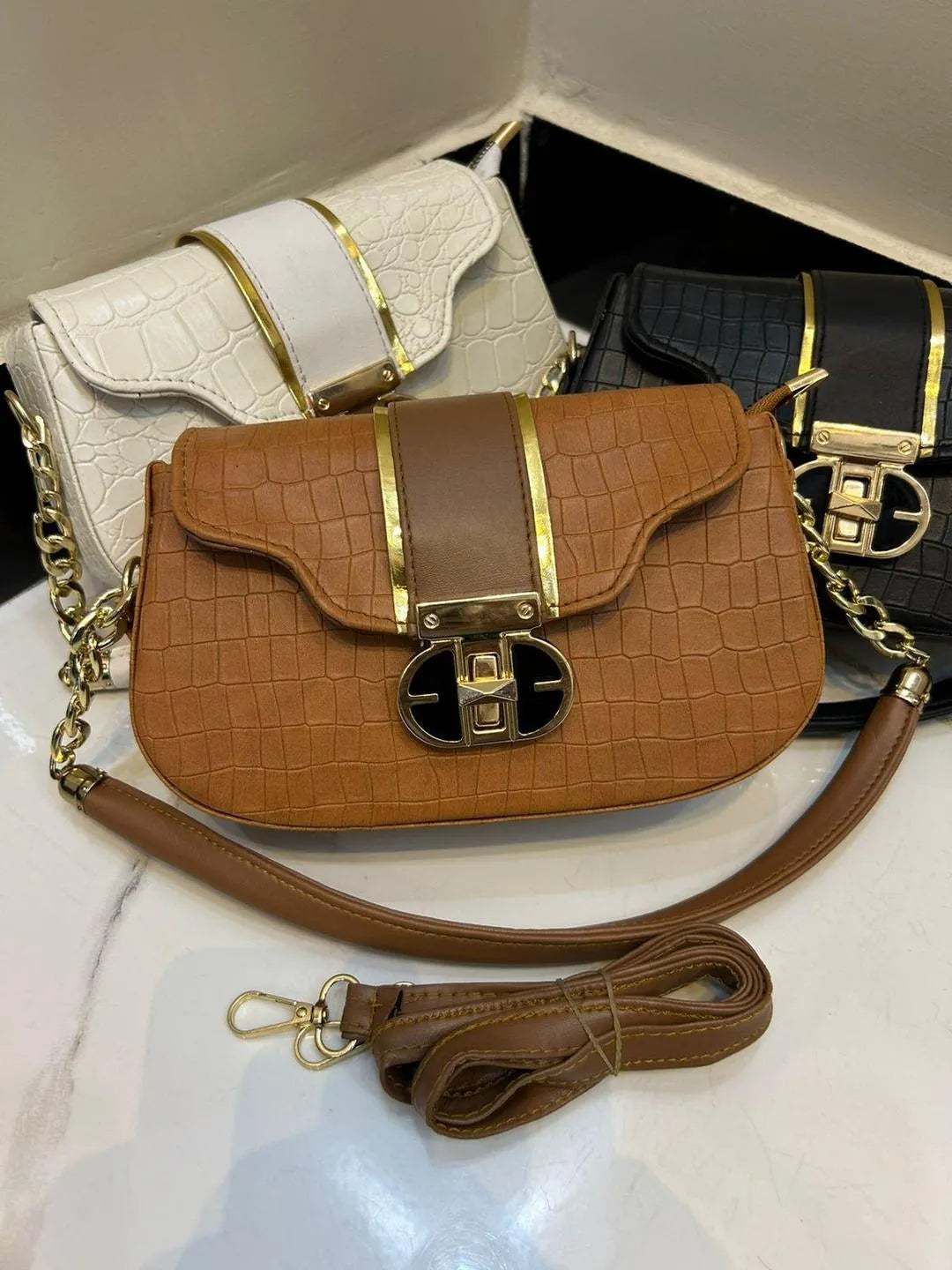 Black Cuff Strap Handbag for Girls with Gold Clasp