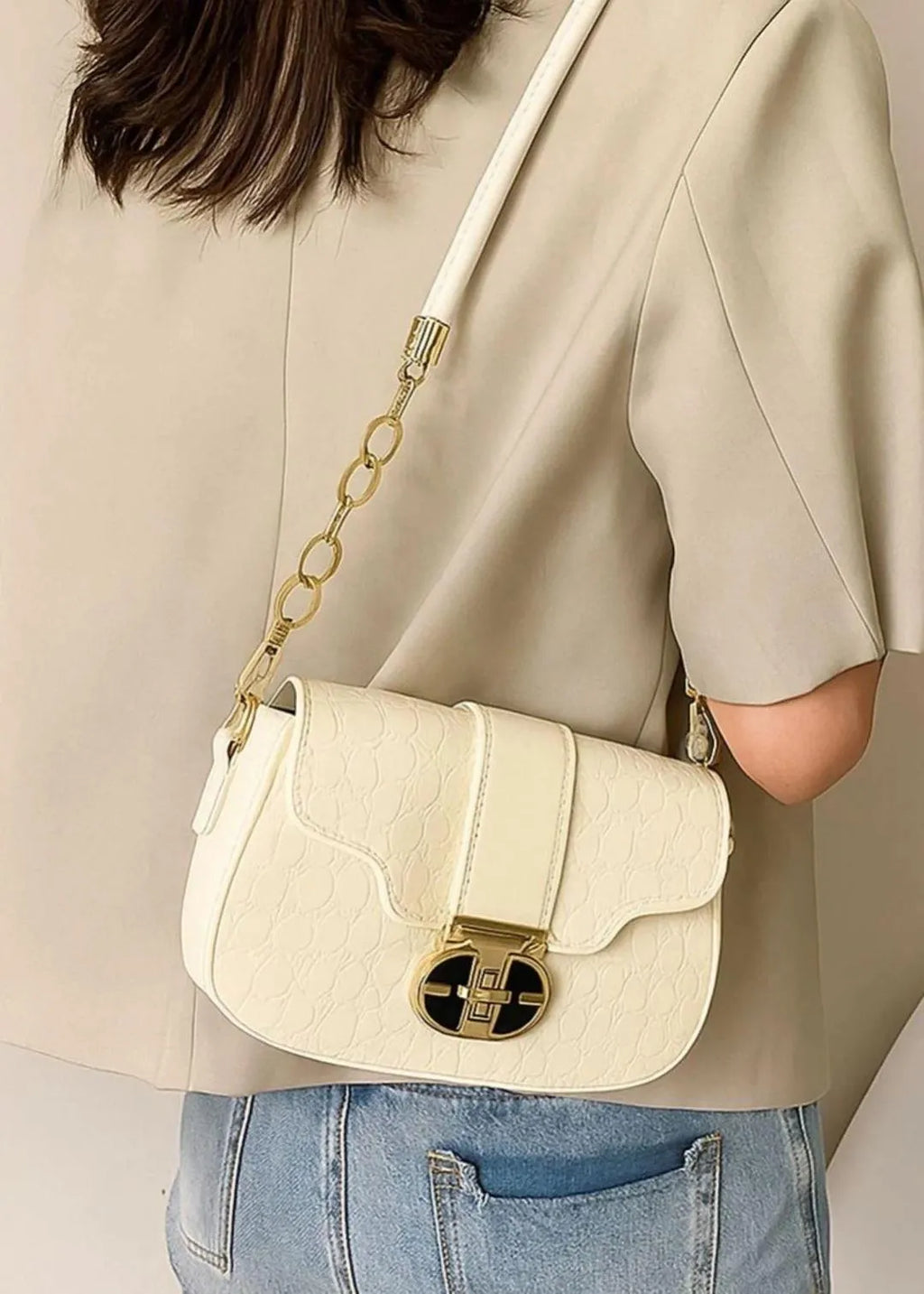 Black Cuff Strap Handbag for Girls with Gold Clasp