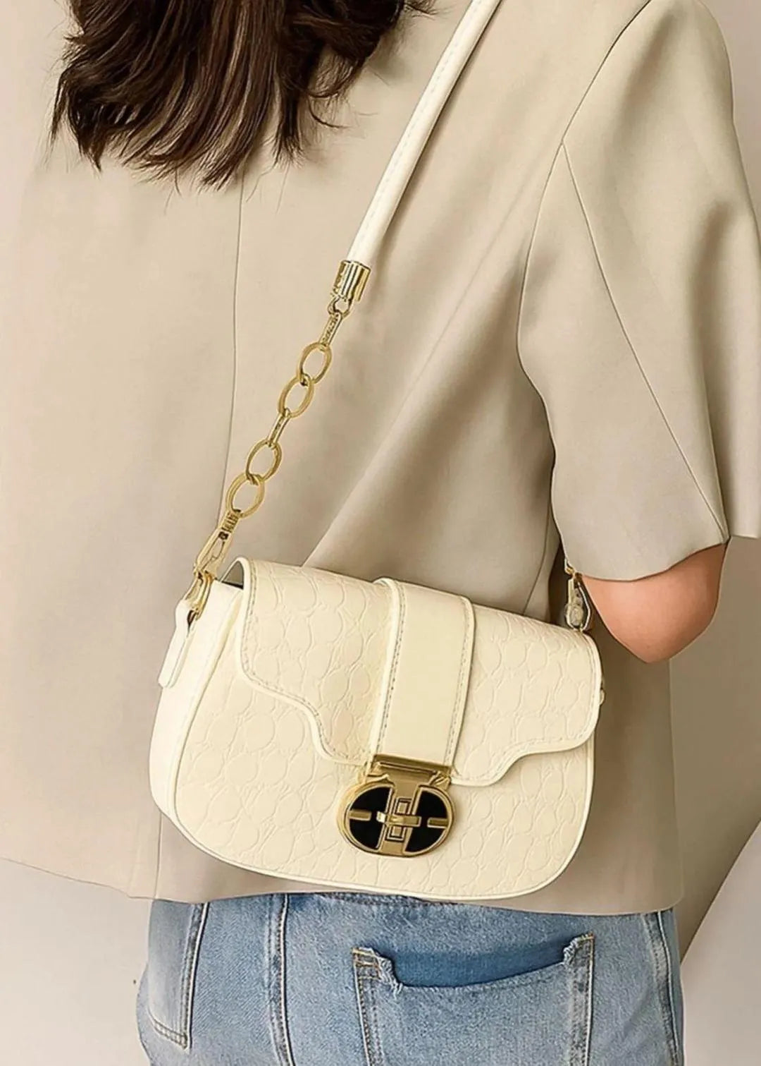 Black Cuff Strap Handbag for Girls with Gold Clasp