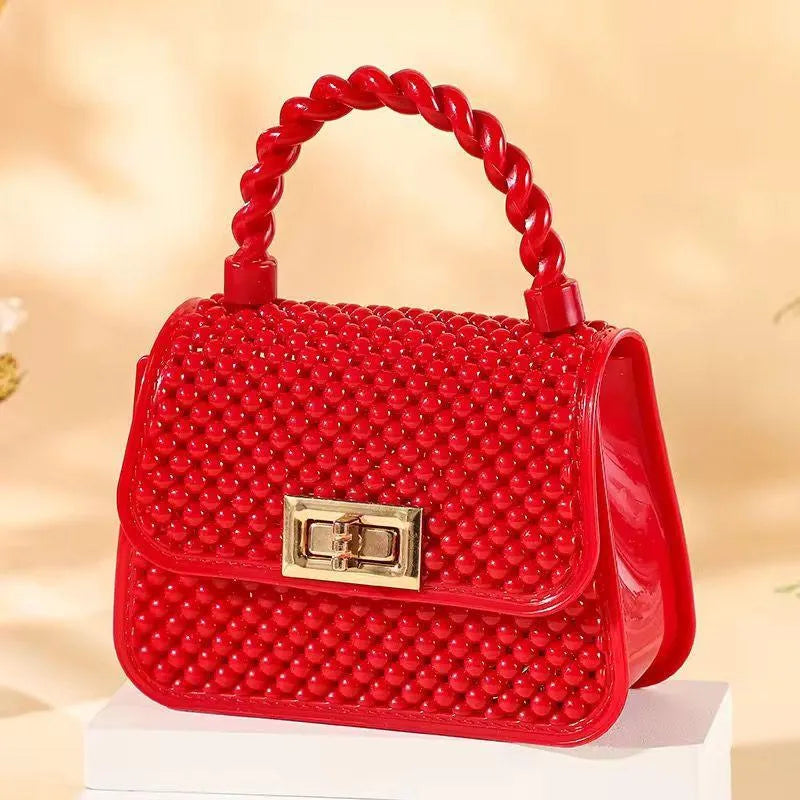 Red Mini Crossbody Bag with Braided Handle for Girls