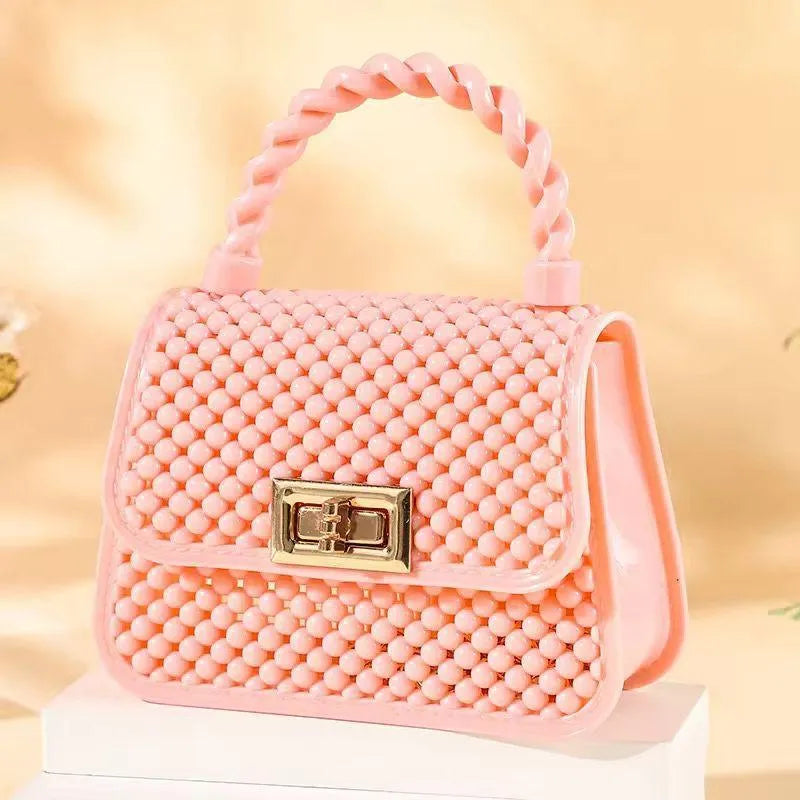 Red Mini Crossbody Bag with Braided Handle for Girls