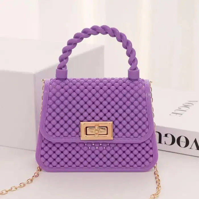 Red Mini Crossbody Bag with Braided Handle for Girls