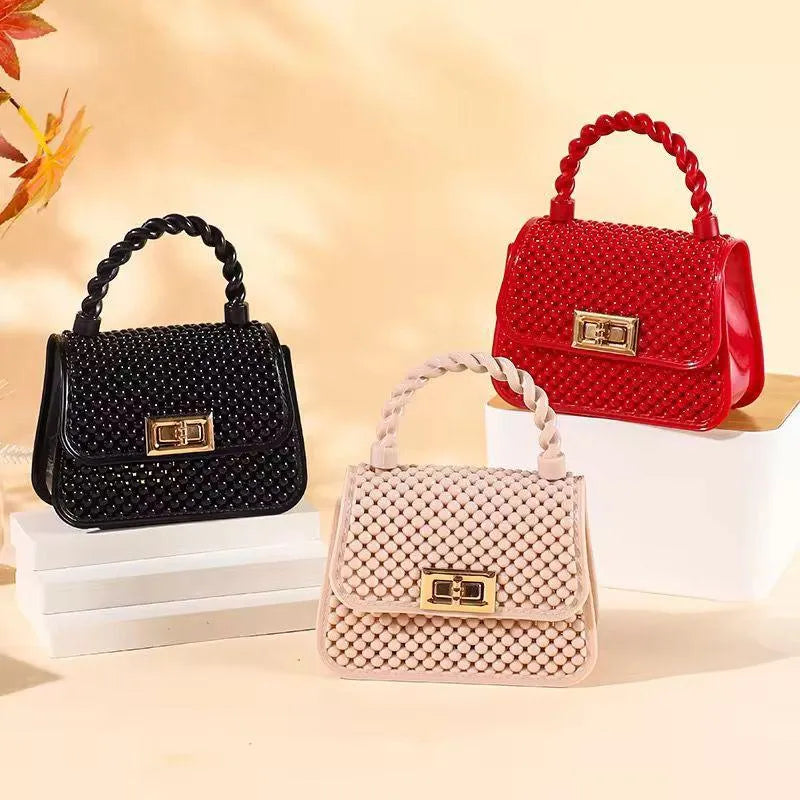 Red Mini Crossbody Bag with Braided Handle for Girls