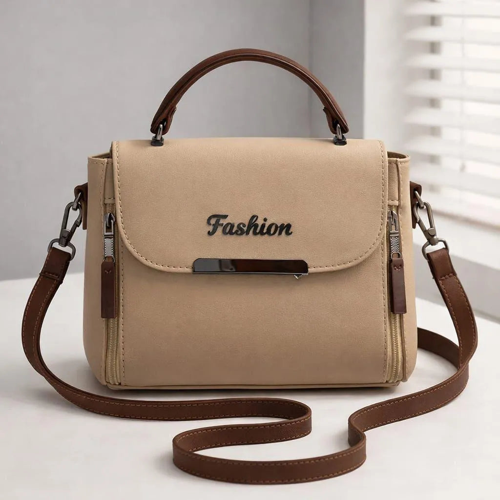 Beige Leather Crossbody Bag for Girls 8x11 Inches