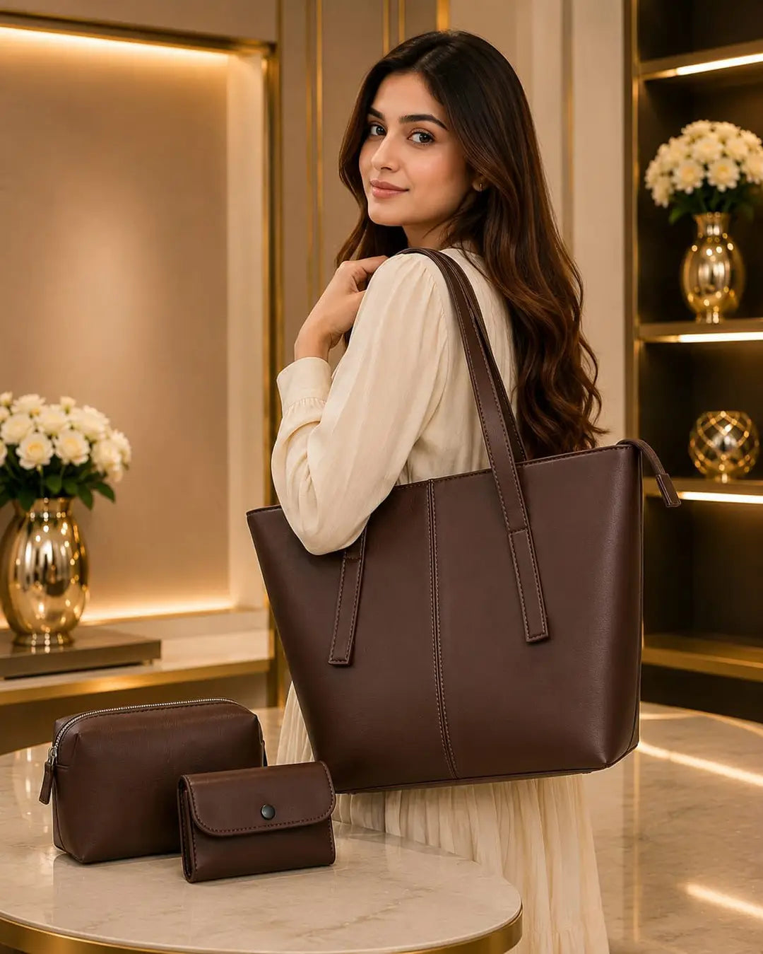Women's Leather Plain Shoulder Bag