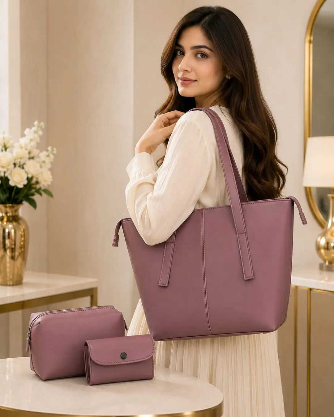 Women's Leather Plain Shoulder Bag