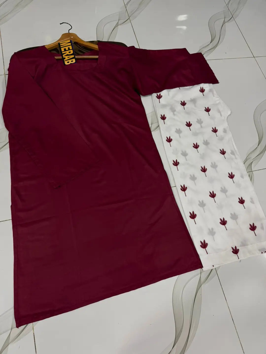 2 Pcs Women's Stitched Linen Embroidered Shirt And Trouser