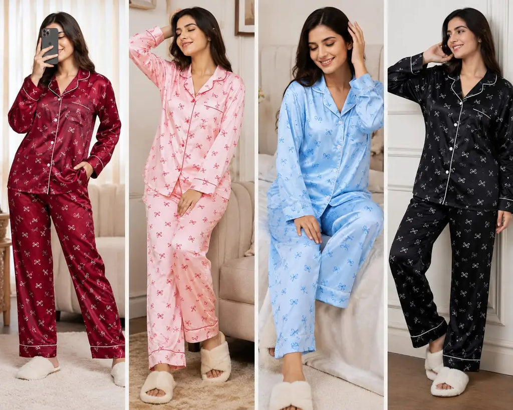 2 Pcs Women's Stitched Silk Printed Night Suit