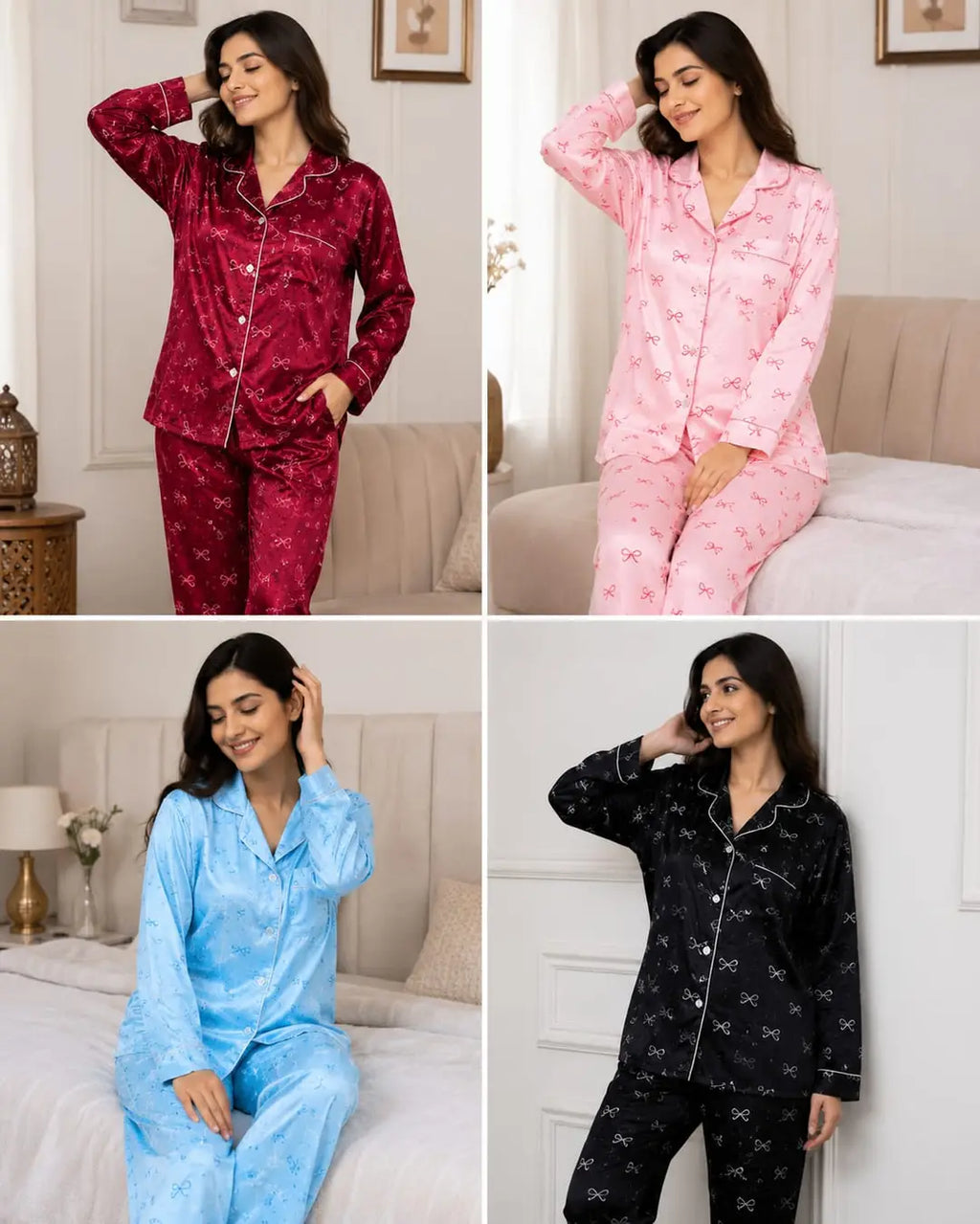 2 Pcs Women's Stitched Silk Printed Night Suit