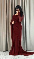 3 Pcs Women’s Chiffon Plain Stitched Saree