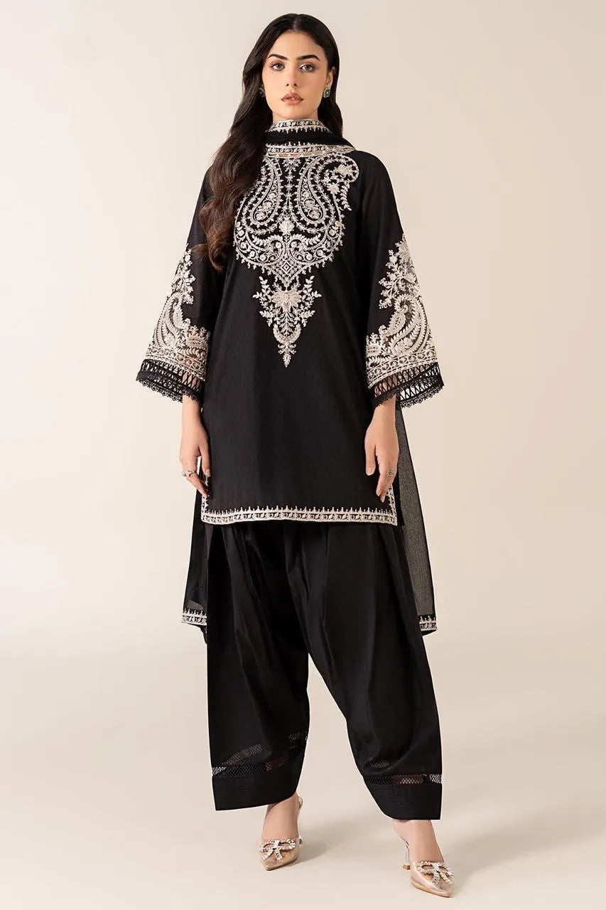 Black Embroidered 2-Piece Lawn Suit for Weddings Eid