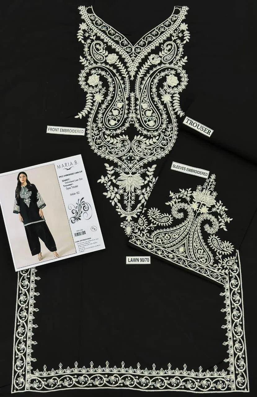 Black Embroidered 2-Piece Lawn Suit for Weddings Eid