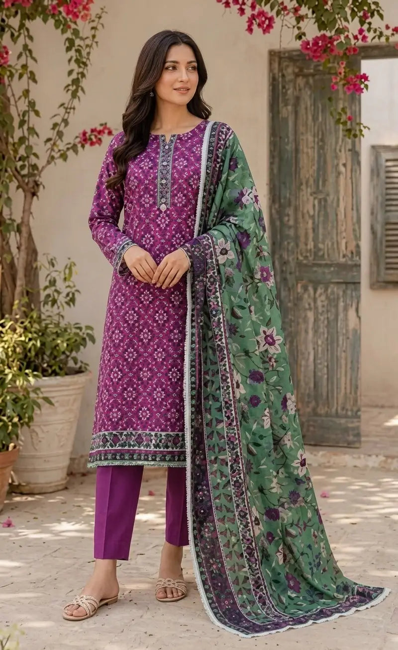 3 Pcs Women's Unstitched Printed Suit