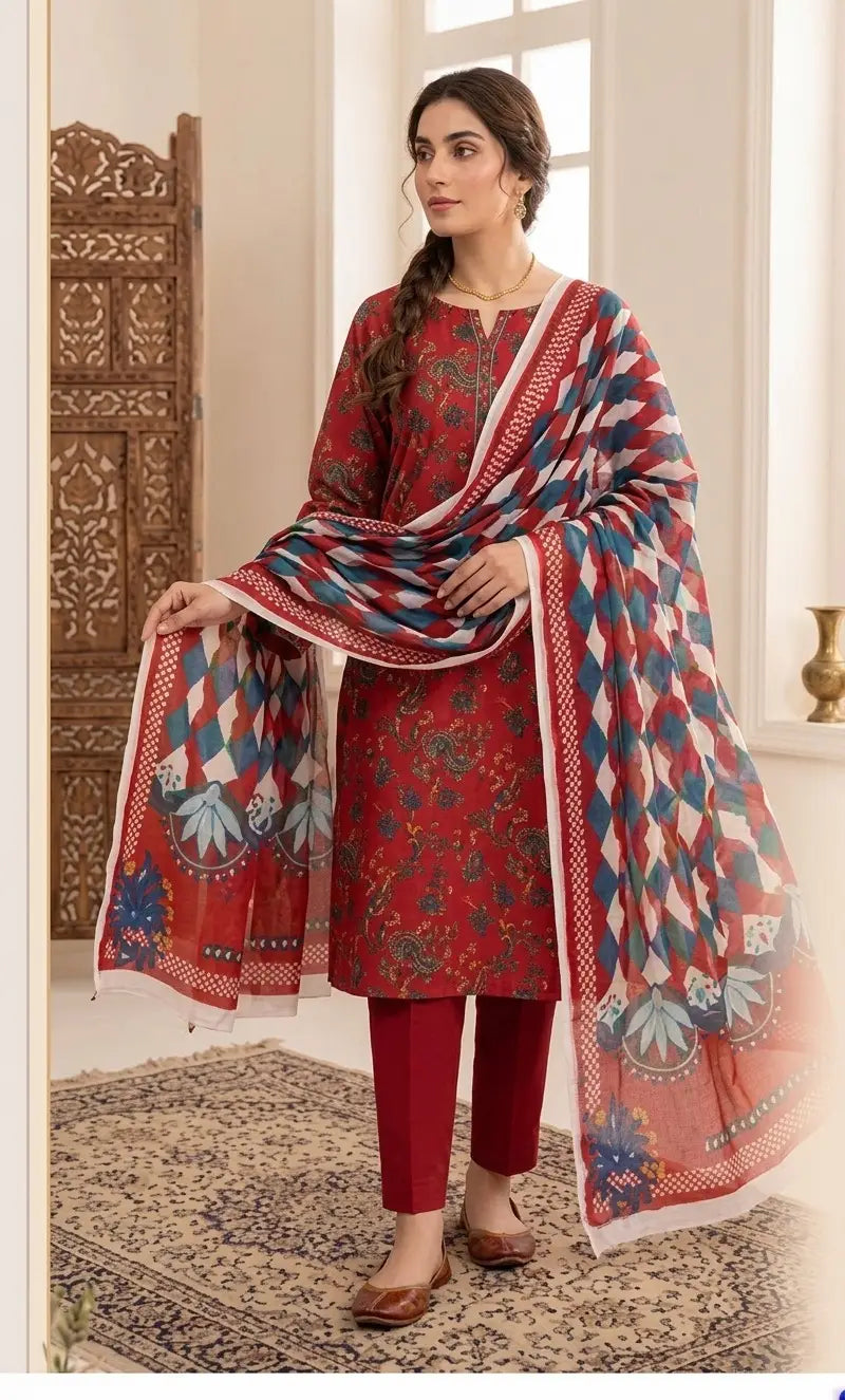 3 Pcs Women's Unstitched Printed Suit