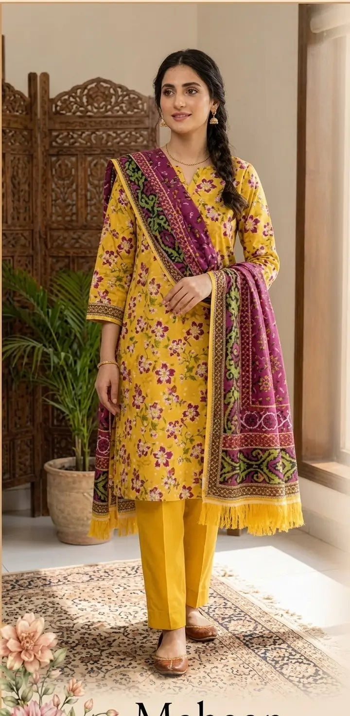 3 Pcs Women's Unstitched Printed Suit