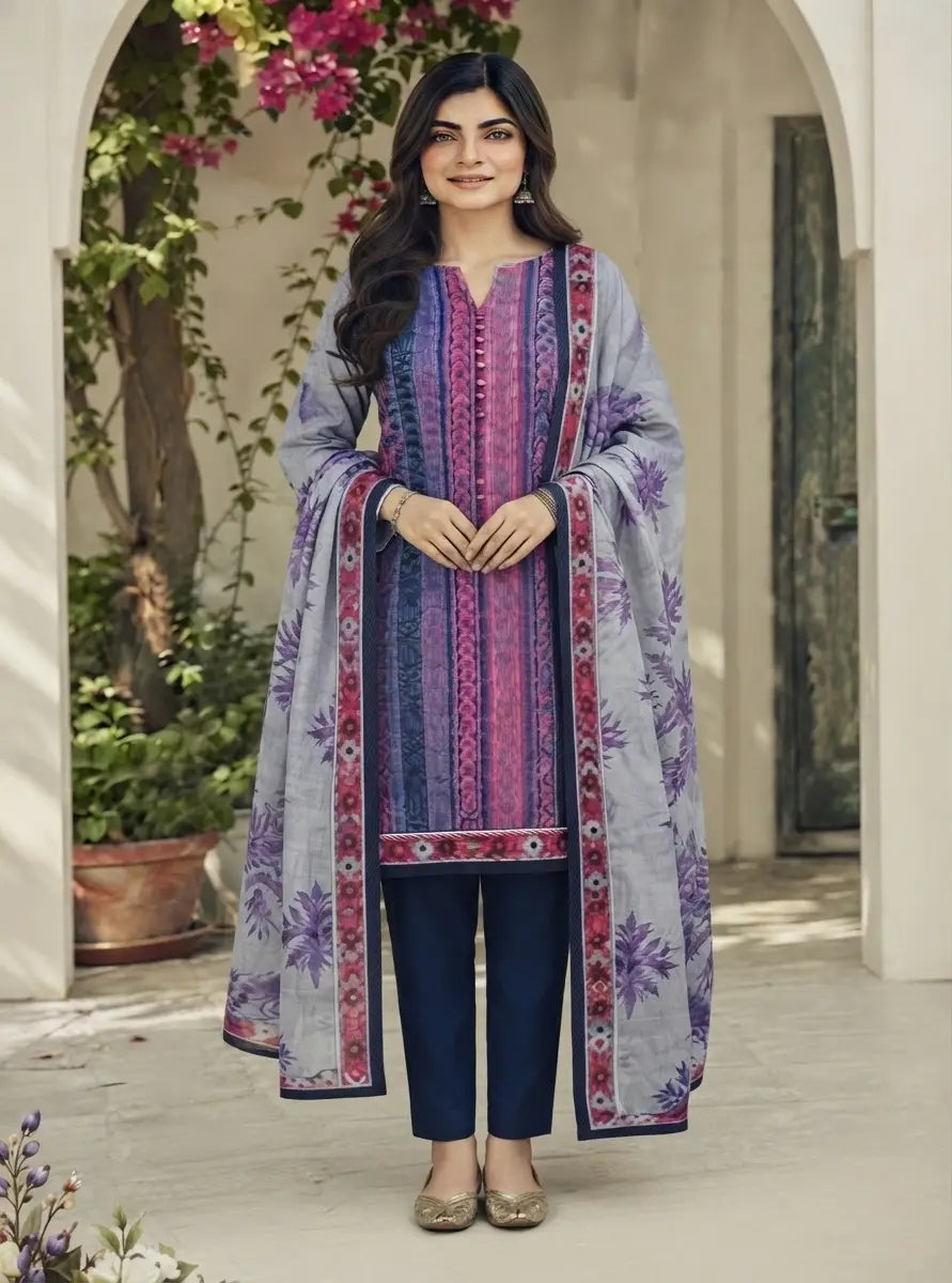 3 Pcs Women's Unstitched Printed Suit