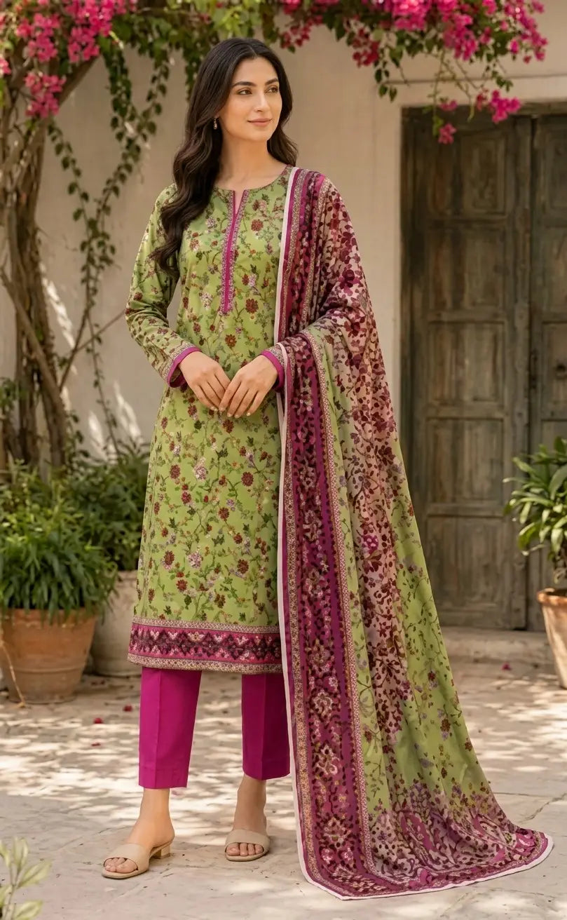 3 Pcs Women's Unstitched Printed Suit