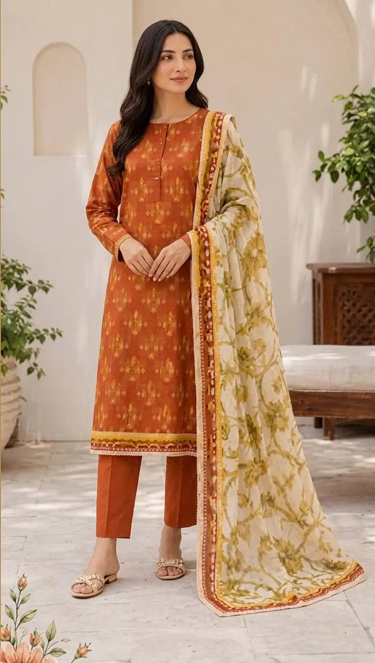 3 Pcs Women's Unstitched Printed Suit