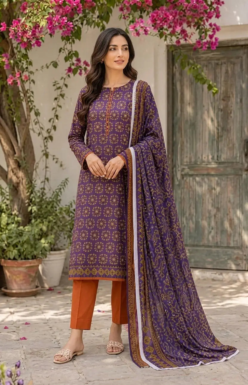 3 Pcs Women's Unstitched Printed Suit