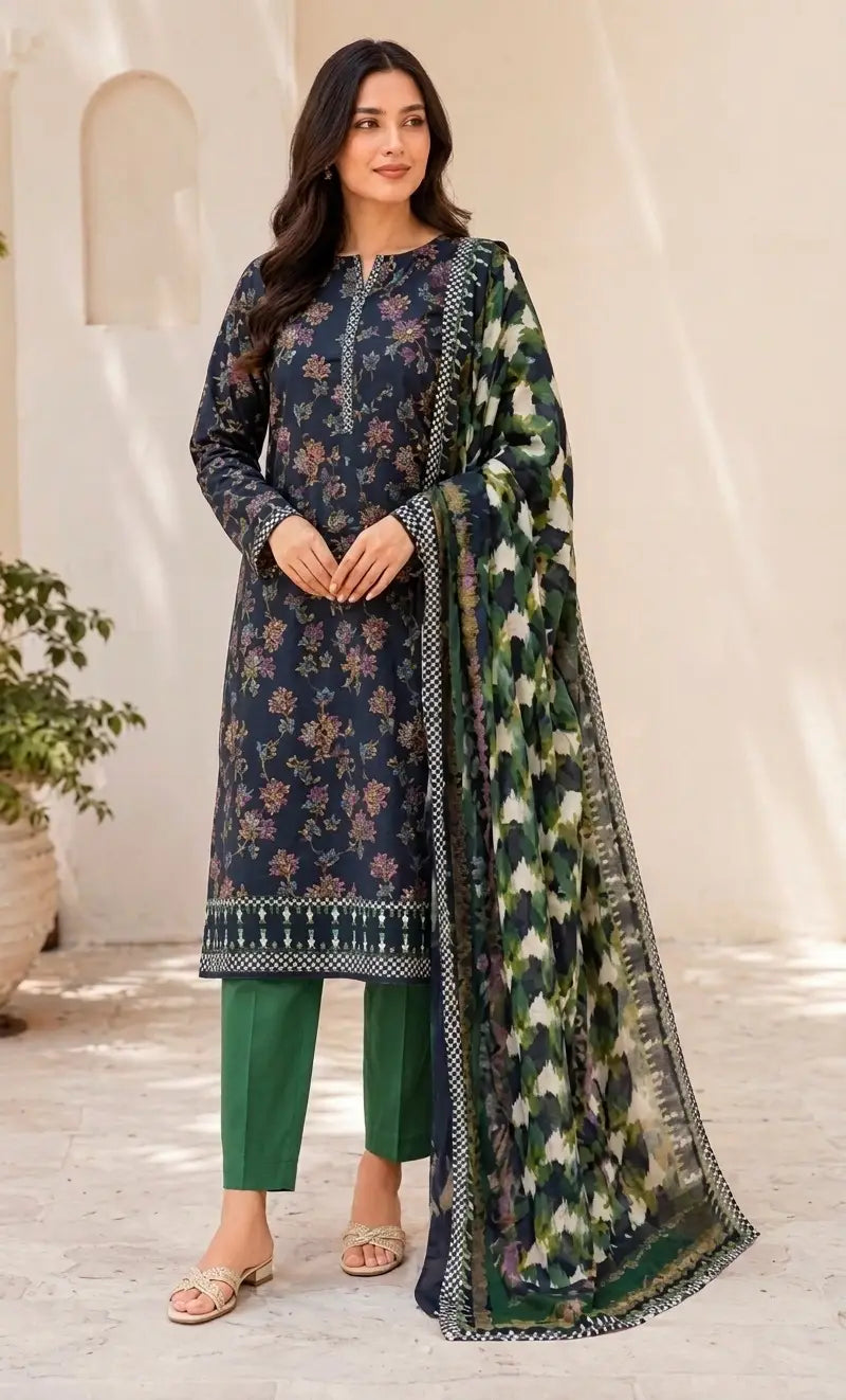 3 Pcs Women's Unstitched Printed Suit