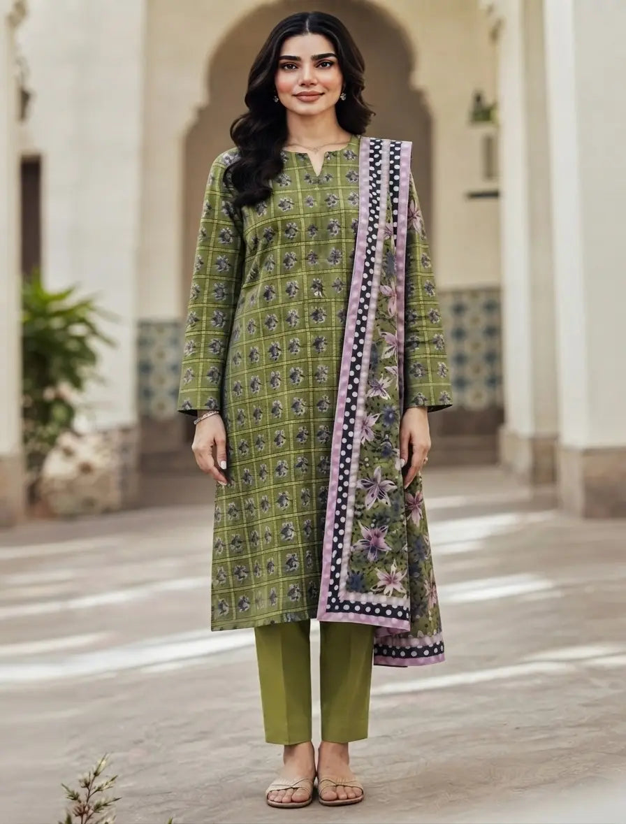 3 Pcs Women's Unstitched Printed Suit