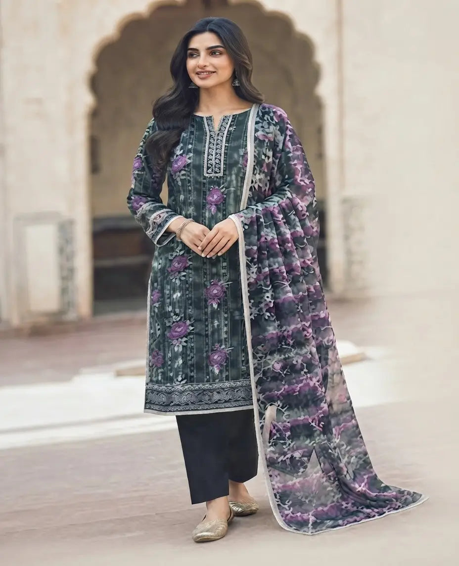 3 Pcs Women's Unstitched Printed Suit