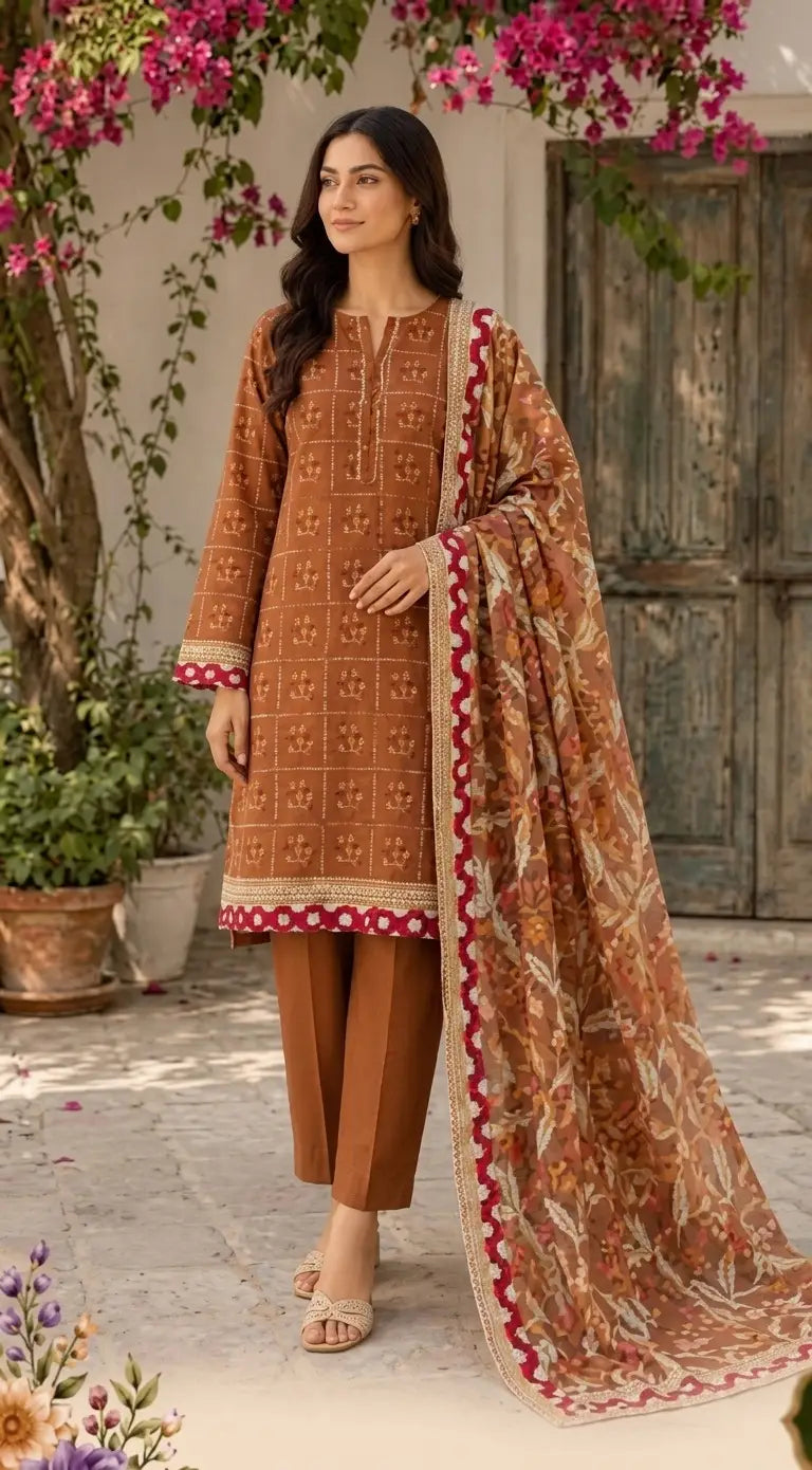 3 Pcs Women's Unstitched Printed Suit