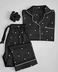 Heart Print Piping work on Shirt and Trouser Night Suit 3PCs (With scrunch)