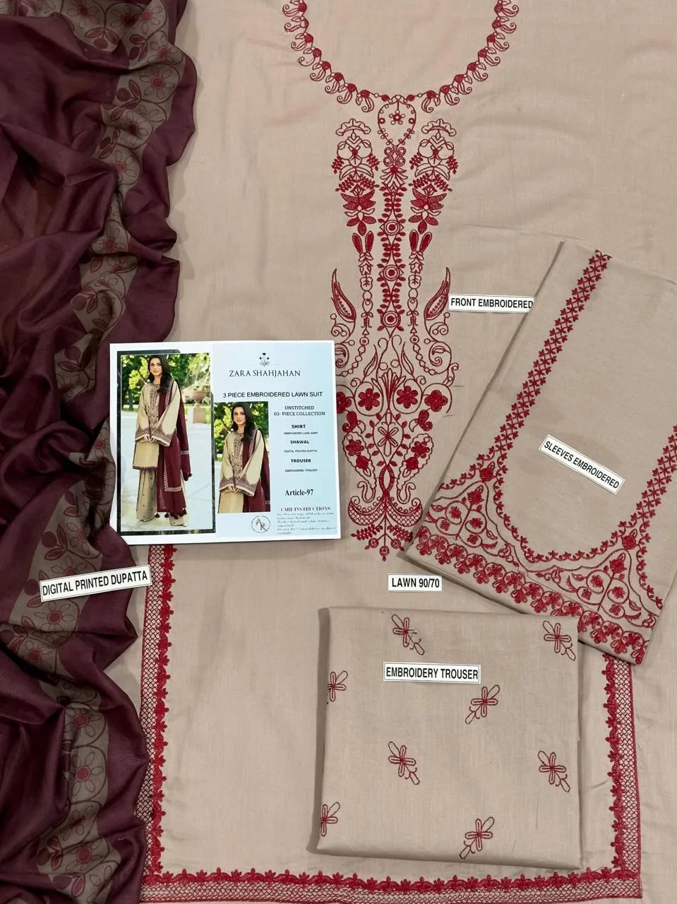 MIX TRENDING DESIGNS 3 Pcs Unstitched Embroidered Suit